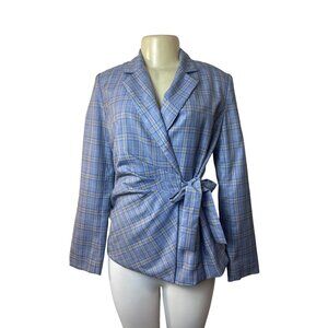 SOHO by Stephanie Horne Women's Blue and Gray Plaid Blazer Sz S